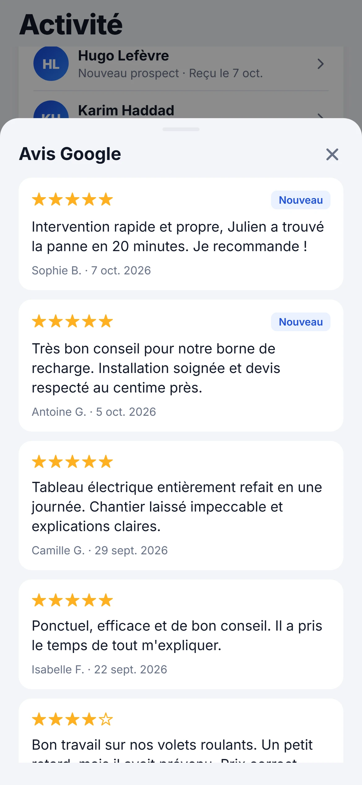 Les avis Google dans l'application