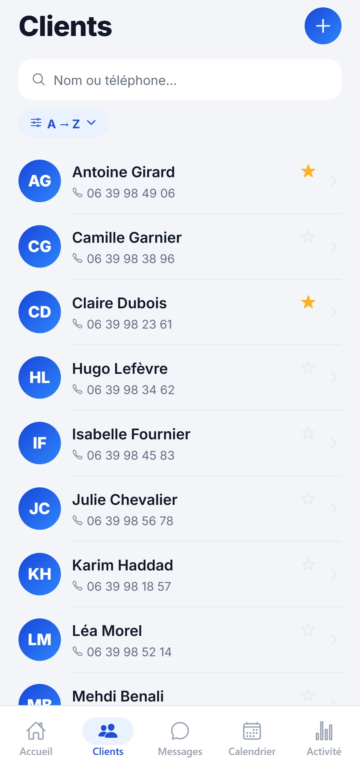 La liste des clients