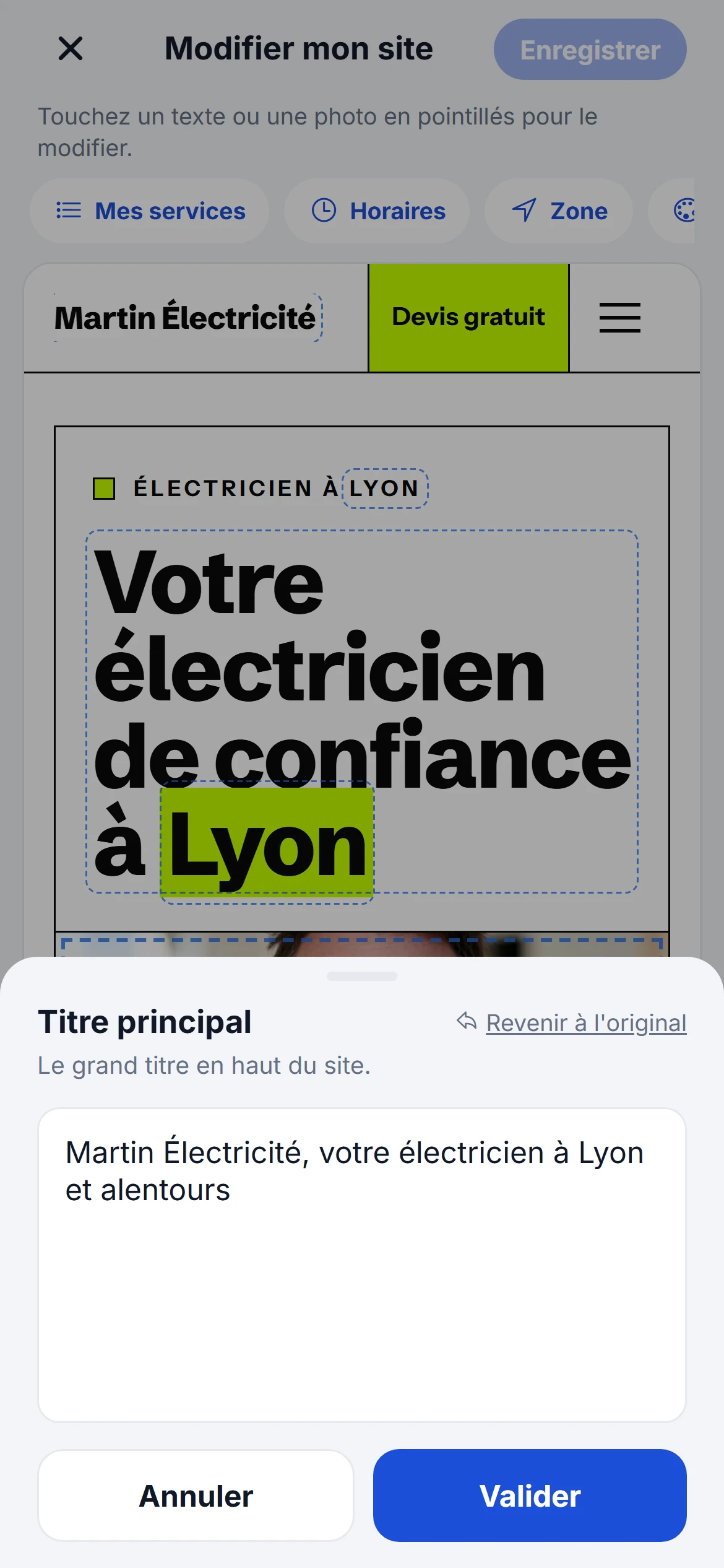 Modification du grand titre du site en le touchant