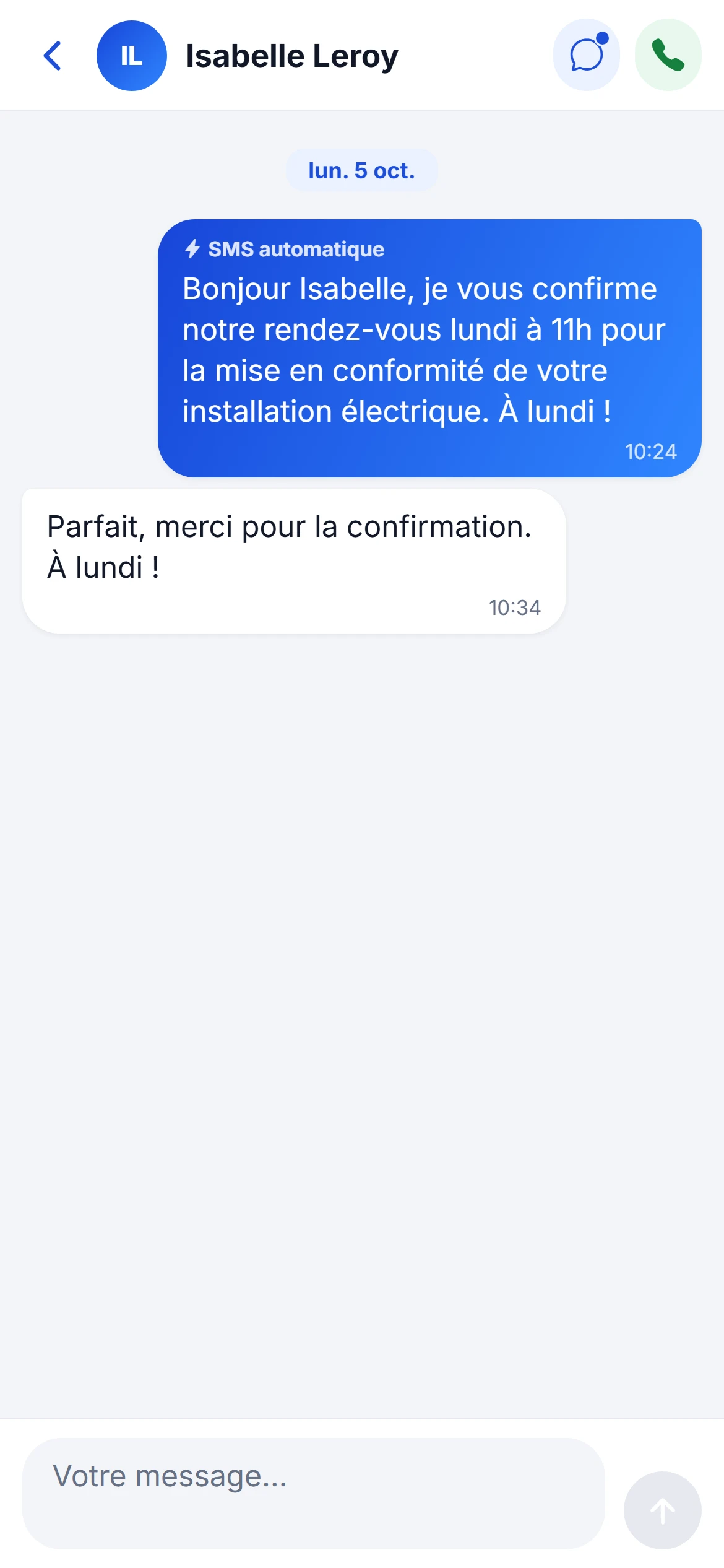 Un SMS automatique de confirmation de rendez-vous