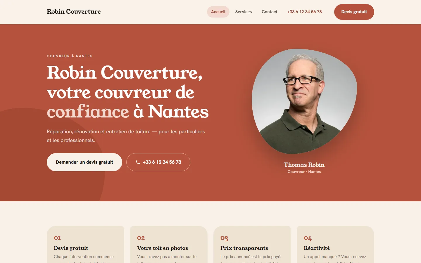 Le style Argile sur un site de couvreur