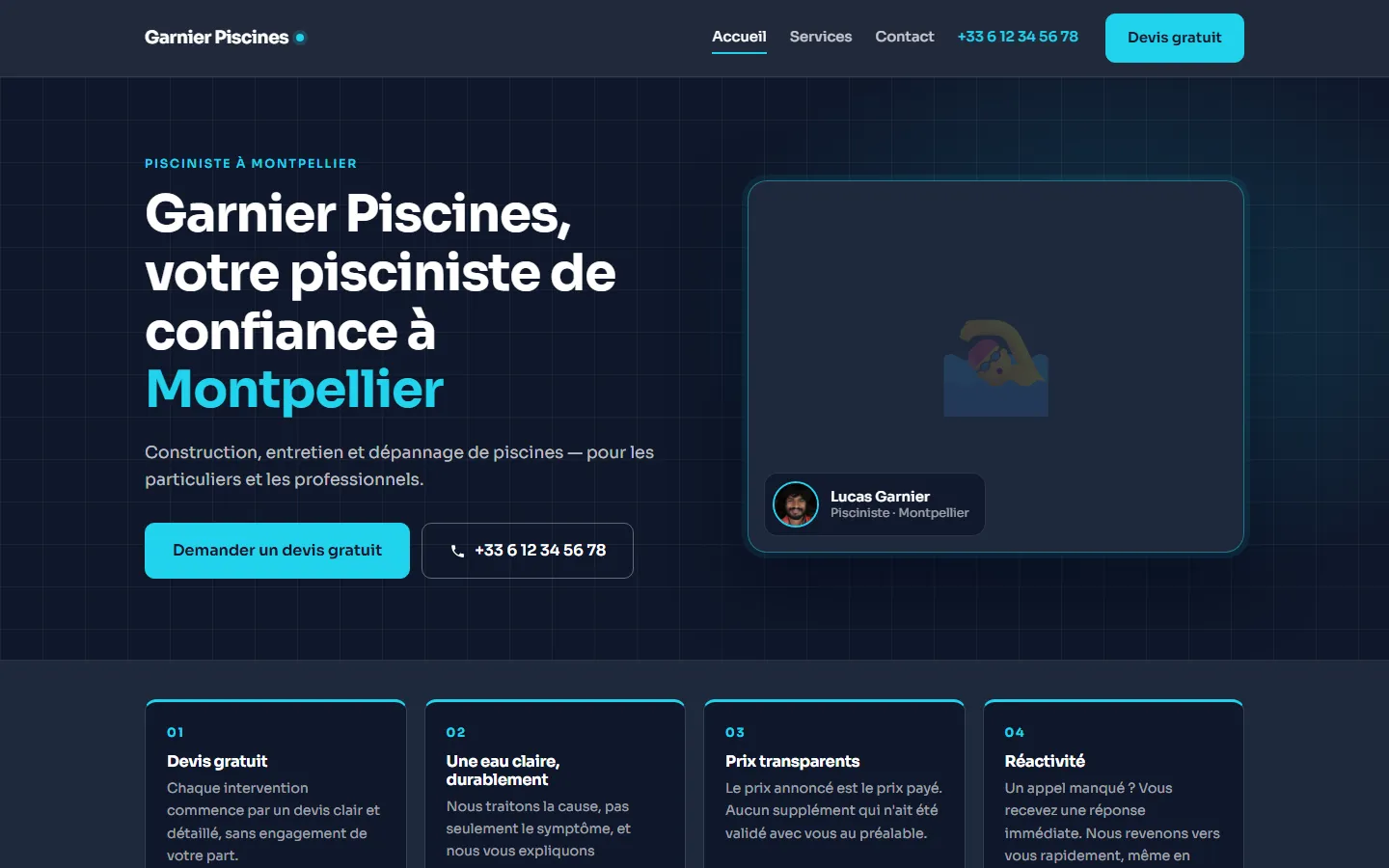 Le style Circuit sur un site de pisciniste