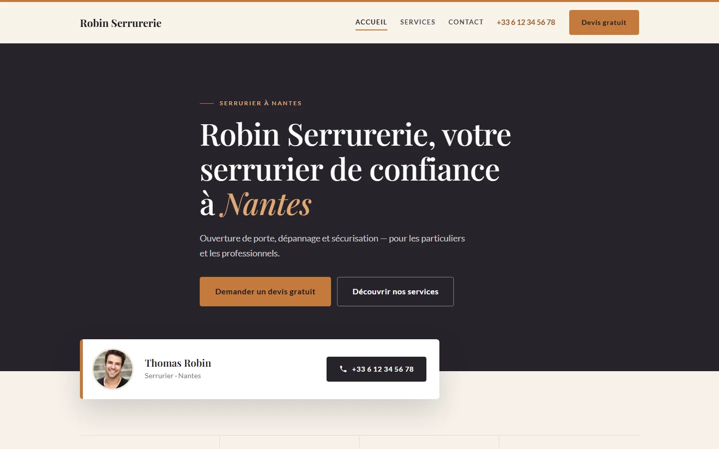 Le style Cuivre sur un site de serrurier