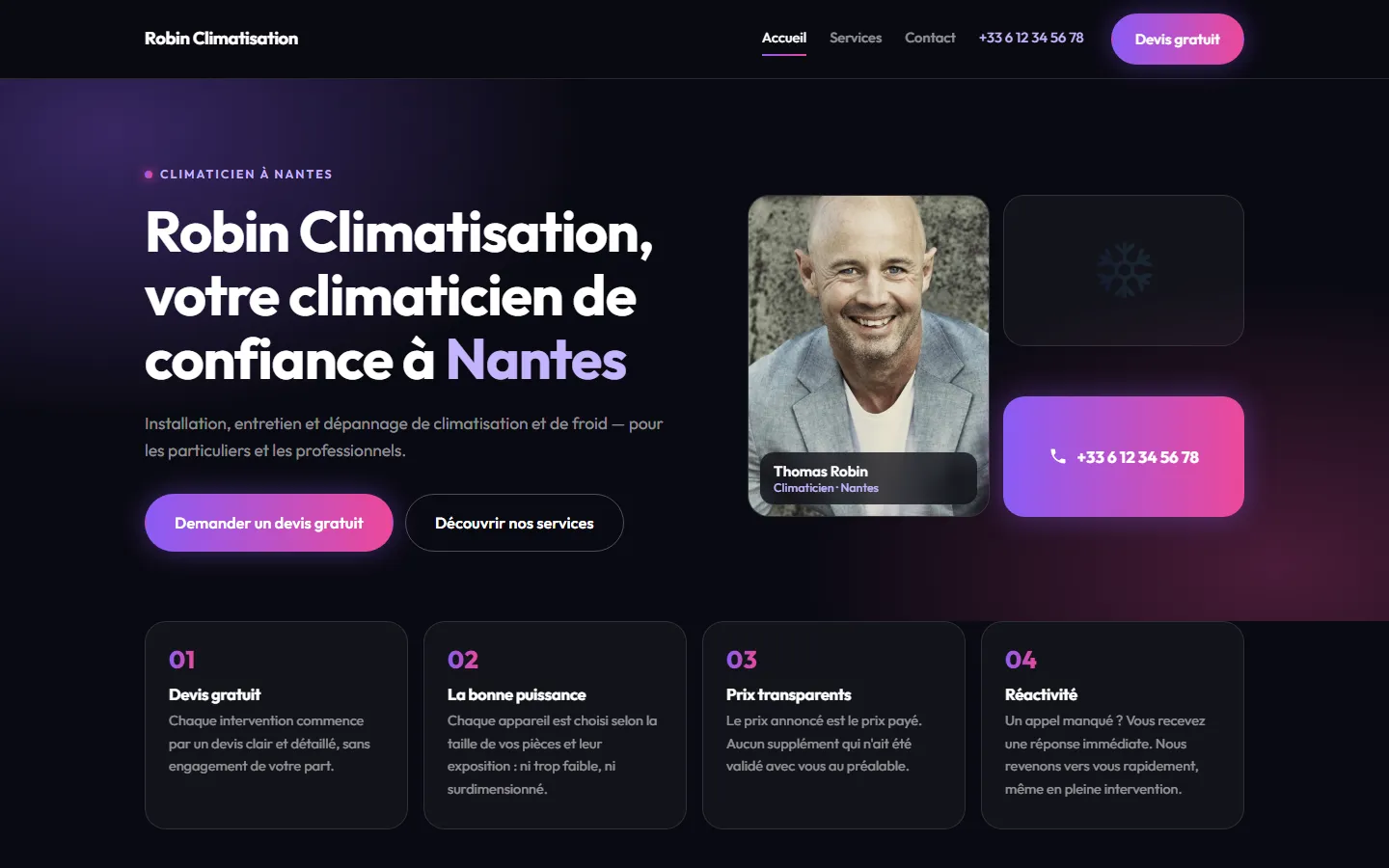 Le style Nuit sur un site de climaticien