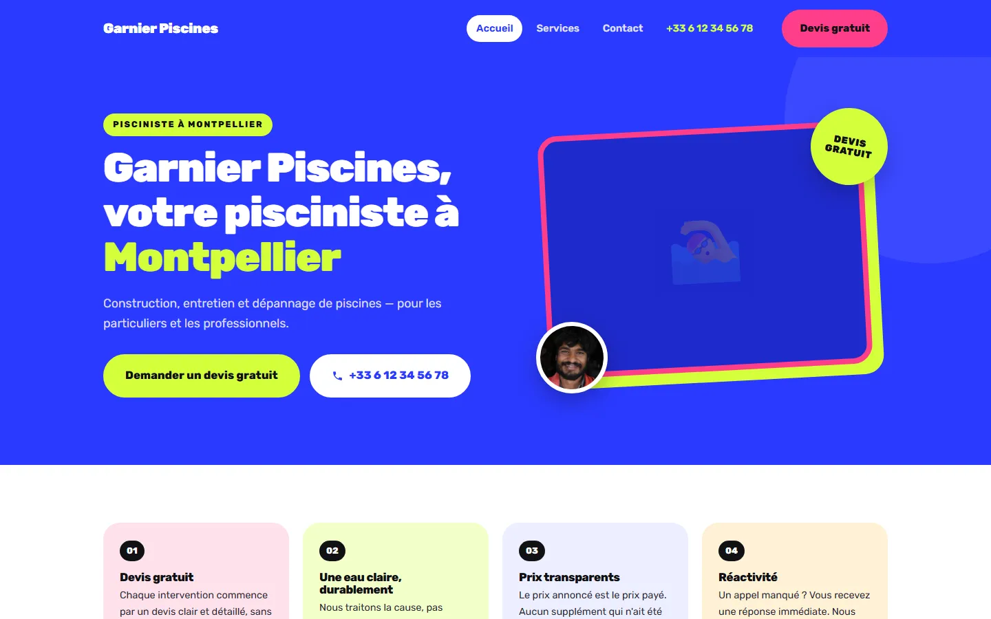Le style Pop sur un site de pisciniste