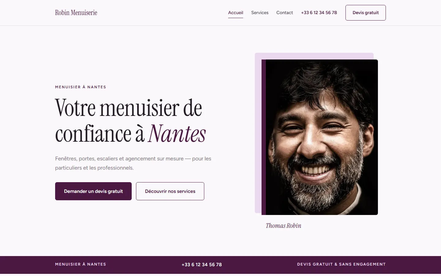 Le style Prune sur un site de menuisier