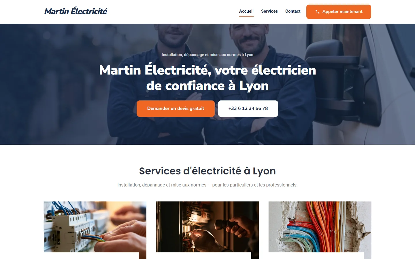 Le style Complet sur un site d'électricien